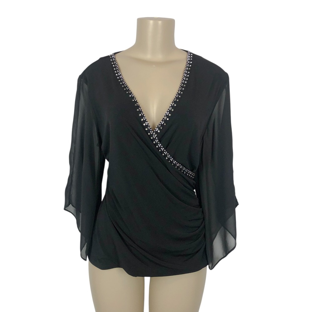Carmen Marc Valvo Embellished Ruched Faux Wrap Top Large Whimsigoth Y2K Witchy